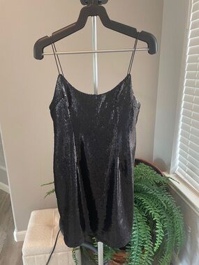 PrettyLittleThing Black Sequin Slip Dress